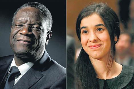 Los galardonados Denis Mukwege, médico ginecólogo, y la ex esclava sexual Nadia Murad.