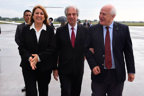 Lifschitz y Fein recibieron ayer al presidente uruguayo, Tabaré Vázquez.