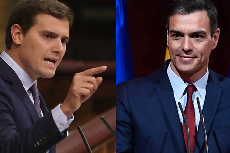 El líder de Ciudadanos, Albert Rivera confronta con las ideas del gobernante Pedro Sánchez.