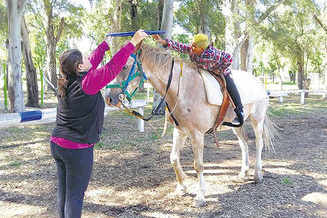 En el Ce.MA.E, en Carlos Casares, en plena actividad de equinoterapia.