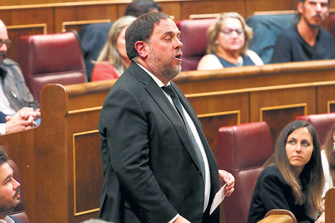 Junqueras, líder del ERC preso por sedición, durante una comparencia en el Congreso español.