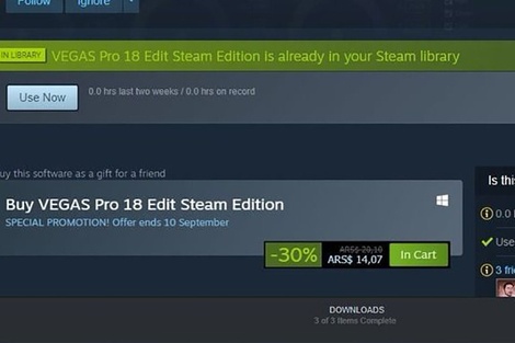 Diseño: Steam se equivocó y puso el Vegas Pro 18 a solo 14 pesos