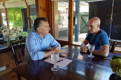 Macri con Larreta en el country de Villa La Angostura, en una de sus escapadas presidenciales, de 2018.