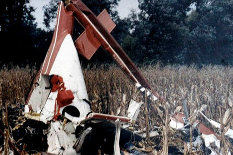 Los restos del helicóptero en el que viajaban Carlos Menem Junior y Silvio Oltra.