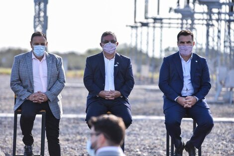 Ricardo Quintela, Raúl Jalil y Darío Martínez en la inauguración de, la Estación Transformadora de Extra Alta Tensión de 500/132Kv La Rioja Sur.