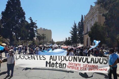 Docentes rodearon la Legislatura y los senadores tuvieron que recibirlos