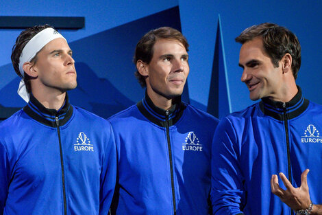 Dominic Thiem junto a los emblemáticos Nadal y Federer durante la Laver Cup de septiembre último