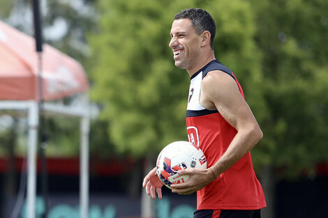 Maxi Rodríguez ayer en el entrenamiento leproso.