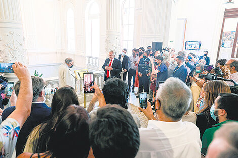 El Presidente en el brindis de fin de año con los periodistas acreditados en Casa Rosada.