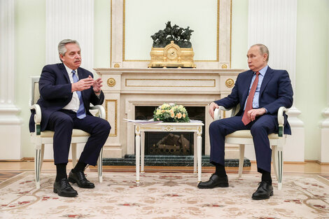 El presidente Alberto Fernández junto a su homólogo ruso, Vladimir Putin.