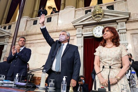 Sergio Massa, Alberto Fernández y Cristina Kirchner, en la apertura de sesiones el año pasado.