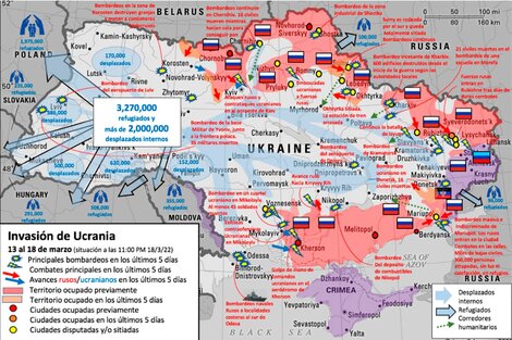 El mapa de los avances rusos en Ucrania.