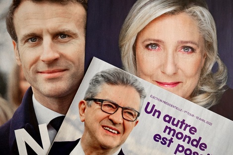 Emmanuel Macron, Marine Le Pen y Jean-Luc Mélenchon, en recortes de sus boletas electorales. (Fuente: AFP)