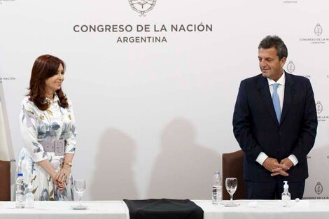 Vicepresidenta Cristina Kirchner y titular de la Cámara de Diputados Sergio Massa.