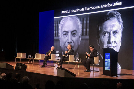 Mauricio Macri, junto a Michel Temer, en el foro de derecha donde señaló a Hipólito Yrigoyen como el primer populista.
