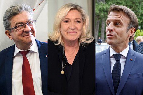 Las tres caras de la segunda vuelta en Francia: Jean-Luc Mélenchon, Marine Le Pen y Emmanuel Macron.