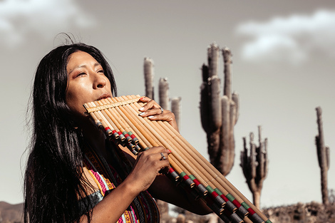 Micaela Chauque toca quenas, quenilla, sikus, toyo, caja y charango.