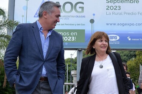 Sánchez junto a la presidenta del PRO, Patricia Bullrich, en la exposición Internacional del Petroleo y el Gas. Foto: Twitter/Francisco Sánchez. 