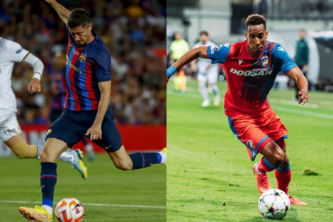 Robert Lewandowski (Barcelona) y el colombiano Jhon Mosquera (Viktoria Plzen). 