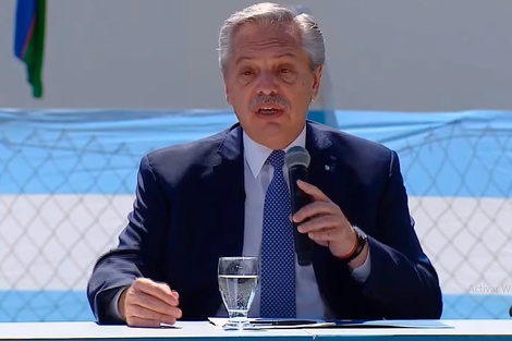 Alberto Fernández esta mañana durante el acto en una jardín de infantes en Marcos Paz, durante la presentación del Programa “Libros para Aprender”.