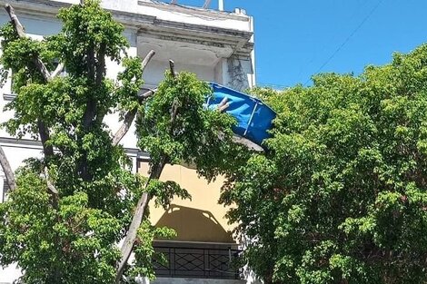 La pileta tipo pelopincho salió volando y terminó entre las ramas de los árboles (Foto: AGLP).