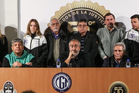 Los miembros del triunvirato de la CGT, Pablo Moyano, Héctor Daer y Carlos Acuña.