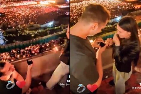 Un joven le propuso matrimonio a su novia en uno de los shows de Coldplay en River. Imagen: captura de video.