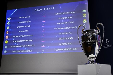 El trofeo de la Champions League, la famosa Orejona, y el cuadro de octavos de fondo