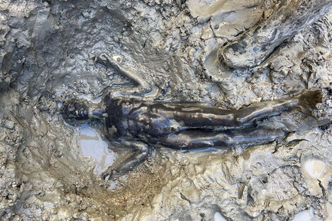 Entre las estatuas recuperadas del barro caliente están las efigies de Hygieia y Apolo. (Foto: EFE)