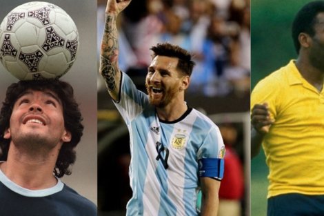 Tres 10 para la historia: Diego Maradona, Lionel Messi y Pelé.