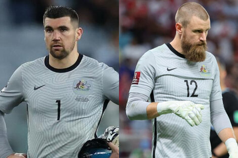 Mathew Ryan y Andrew Redmayne, arquero titular y suplente de Australia. Imagen: AFP/AFP.