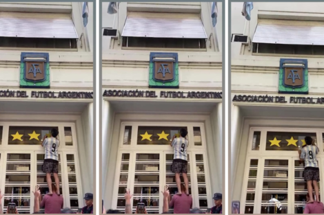 Así los hinchas colocaron la tercera estrella en la puerta de la AFA