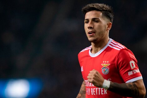 Enzo Fernández con la camiseta del Benfica, donde también juega Otamendi.