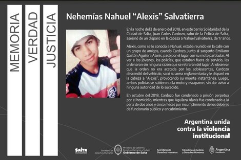 Señalizarán el lugar donde fue asesinado Nahuel Salvatierra, víctima de  gatillo fácil | Pietragalla Corti participará del acto | Página12