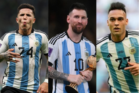 Enzo Fernández, Lionel Messi y Lautaro Martínez.