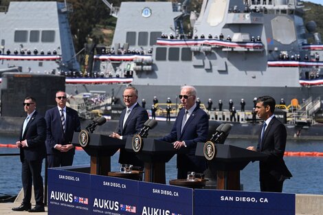 Biden Sunak y Albanese en San Diego, California. (Fuente: AFP)