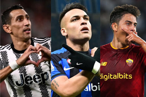 Ángel Di María, Lautaro Martínez y Paulo Dybala. 