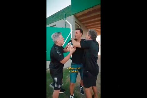 Scaloni, junto a Pablo y Pachu en el video de presentación del partido