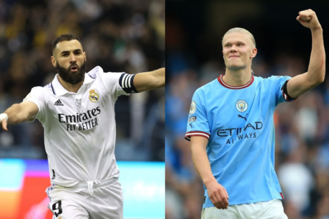 Karim Benzema y Erling Haaland, titulares en Real Madrid y Manchester City.  (Fuente: AFP)