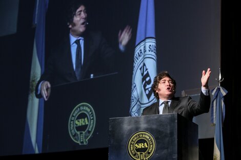 Javier Milei durante su paso por la Sociedad Rural. (Fuente: NA)