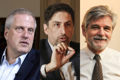 El ministro de Educación, Jaime Perczyk; su antecesor, Nicolás Trotta; y el ministro de Ciencia, Daniel Filmus.