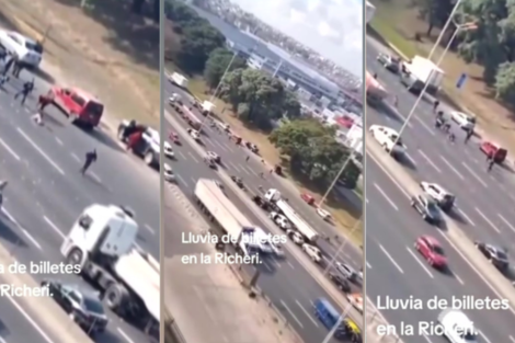 Captaron lluvia de billetes en la autopista Riccheri 