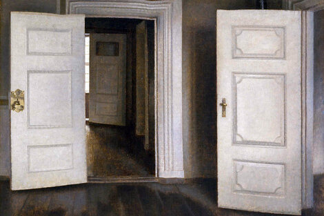 Puertas abiertas, óleo sobre lienzo del artista Vilhelm Hammershøi.