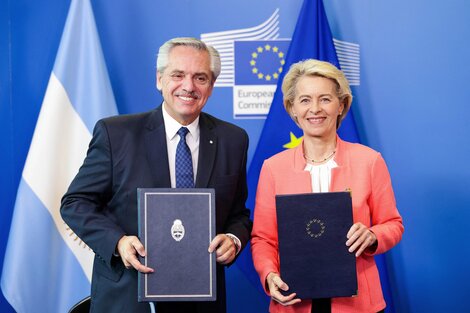 El presidente Alberto Fernández y la presidenta de la Comisión Europea, Ursula Von der Leyen.