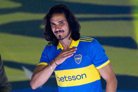 Edinson Cavani en su presentación como jugador de Boca.