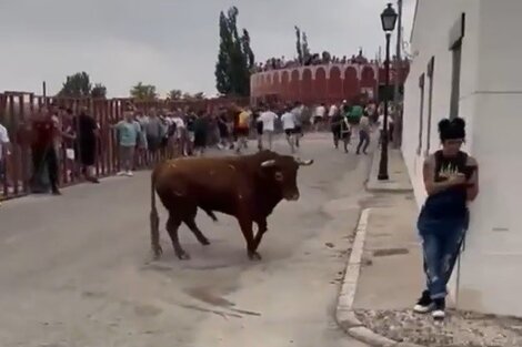 En un giro inesperado, el animal resbaló y cambió de dirección, embistiendo con fuerza a la mujer (Captura de video).