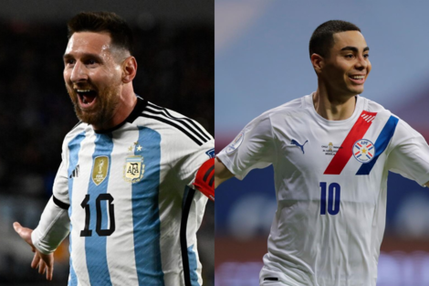 Lionel Messi (AFP) y Miguel Almirón (EFE).