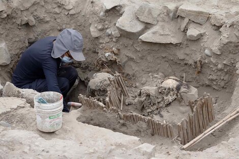 Arqueólogos peruanos desentierran momias de niños con más de mil años de antigüedad en Lima.