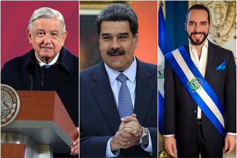 Los presidentes Andrés Manuel López Obrador, de México, Nicolás Maduro, de Venezuela y Nayib Bukele, de El Salvador.