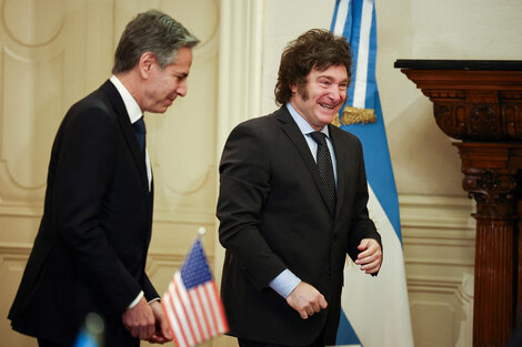 El secretario de Estado, Antony Blinken, junto al presidente Javier Milei en la Casa Rosada.